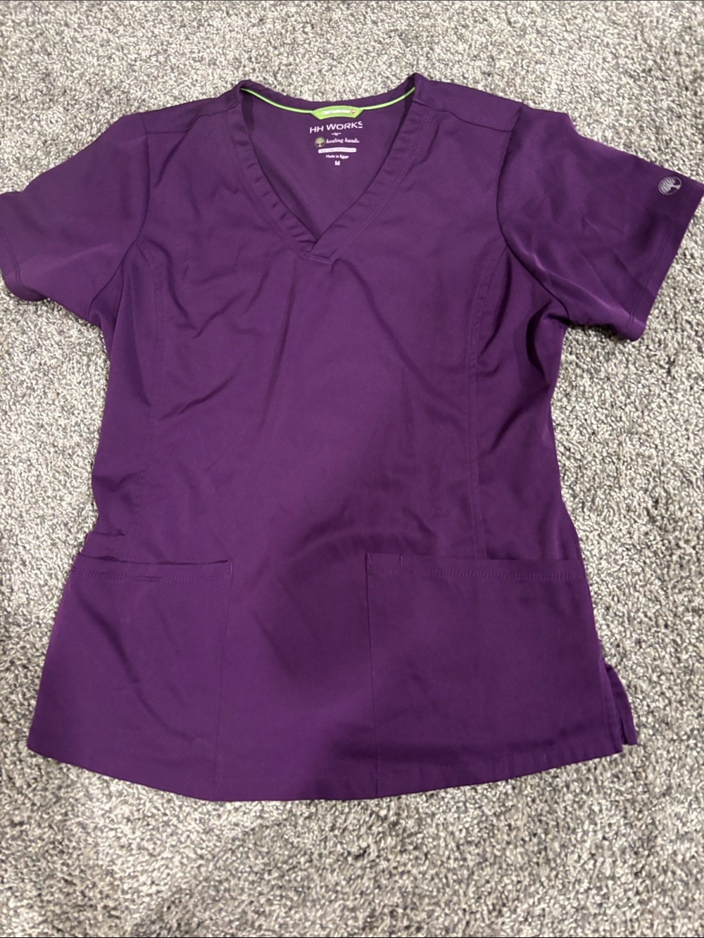 healing hands Purple V-Neck Short Sleeve Scrub Top